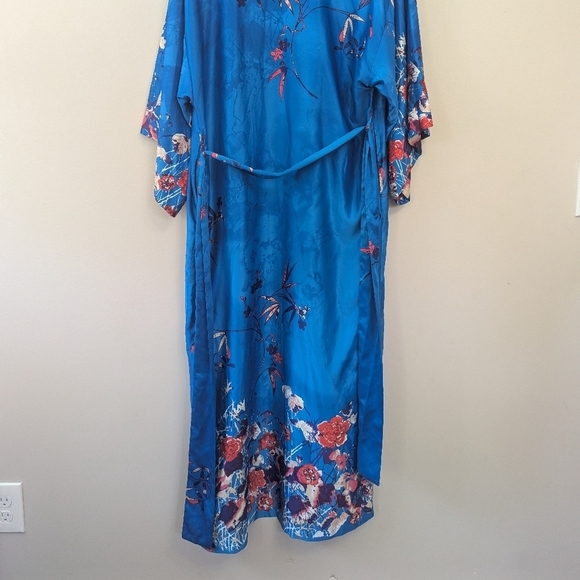 Natori Nadja Satin Floral Kimono Long Robe - Picture 11 of 12
